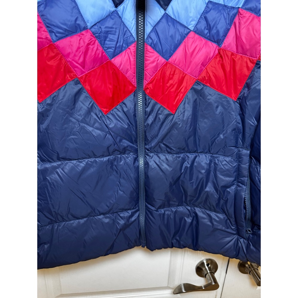 Marine Layer Archive Womens XL Puffer Jacket Navy Chevron Quilted Hooded - Picture 8 of 8